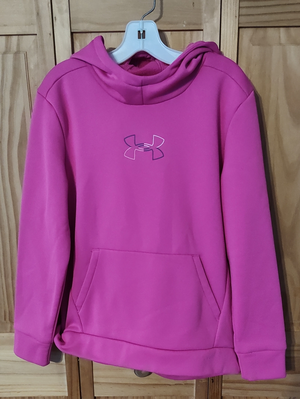 Under Armour Girls' Bright Pink Hooded Fleece Pullover, Size Large
